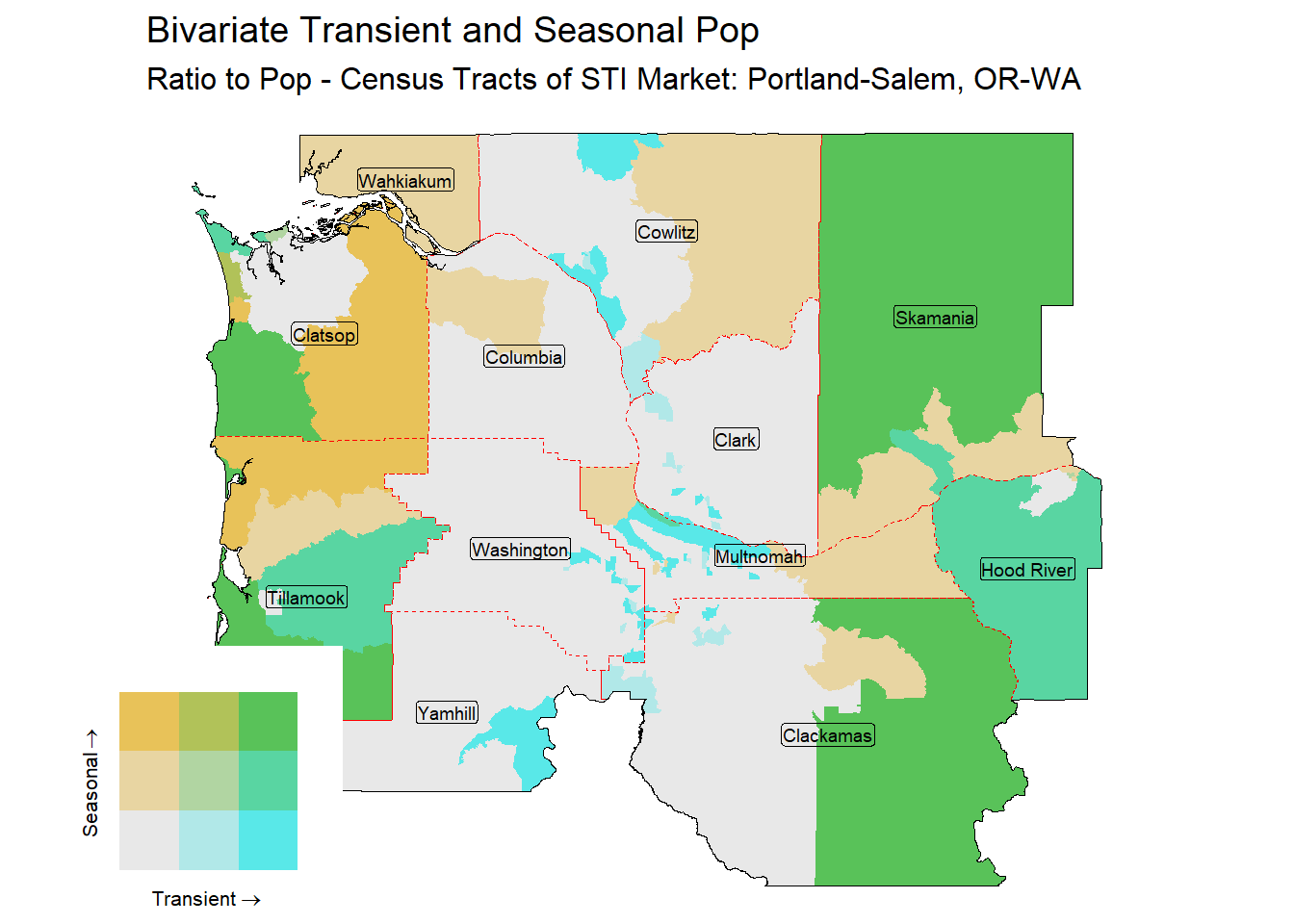 Bivariate Tematic of Seasonal & Transient Pop - Census Tract
