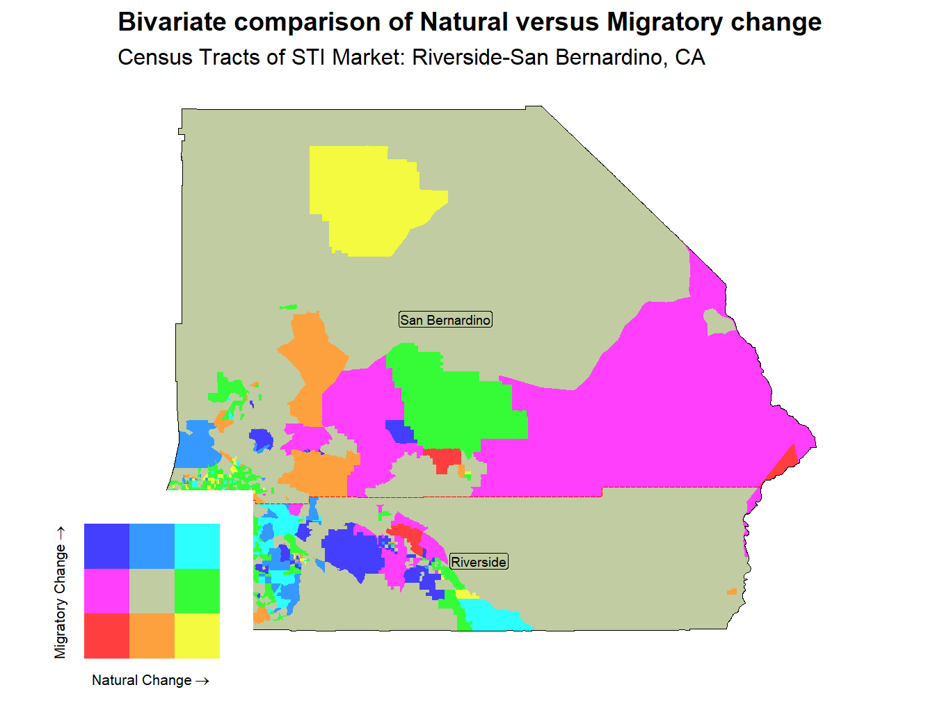 Bivariate Thematic Map of Natural versus Migratory change