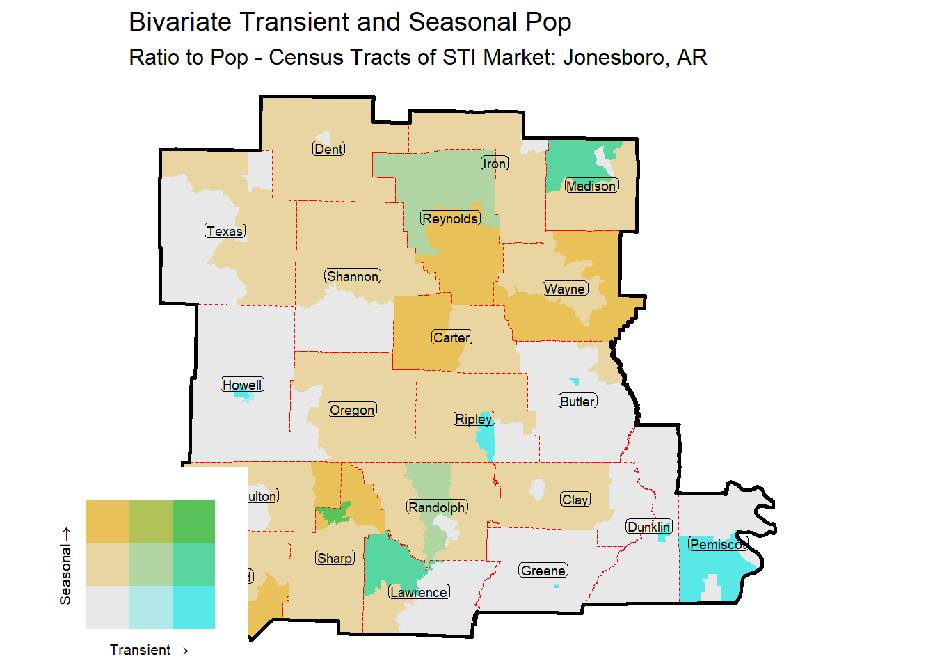 Bivariate Tematic of Seasonal & Transient Pop - Census Tract