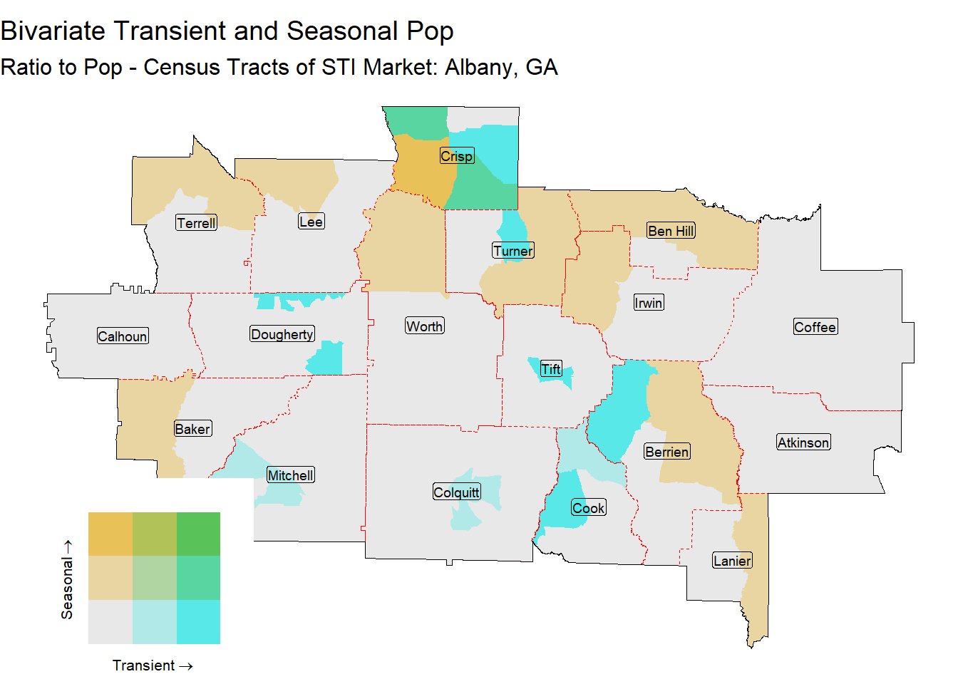 Bivariate Tematic of Seasonal & Transient Pop - Census Tract