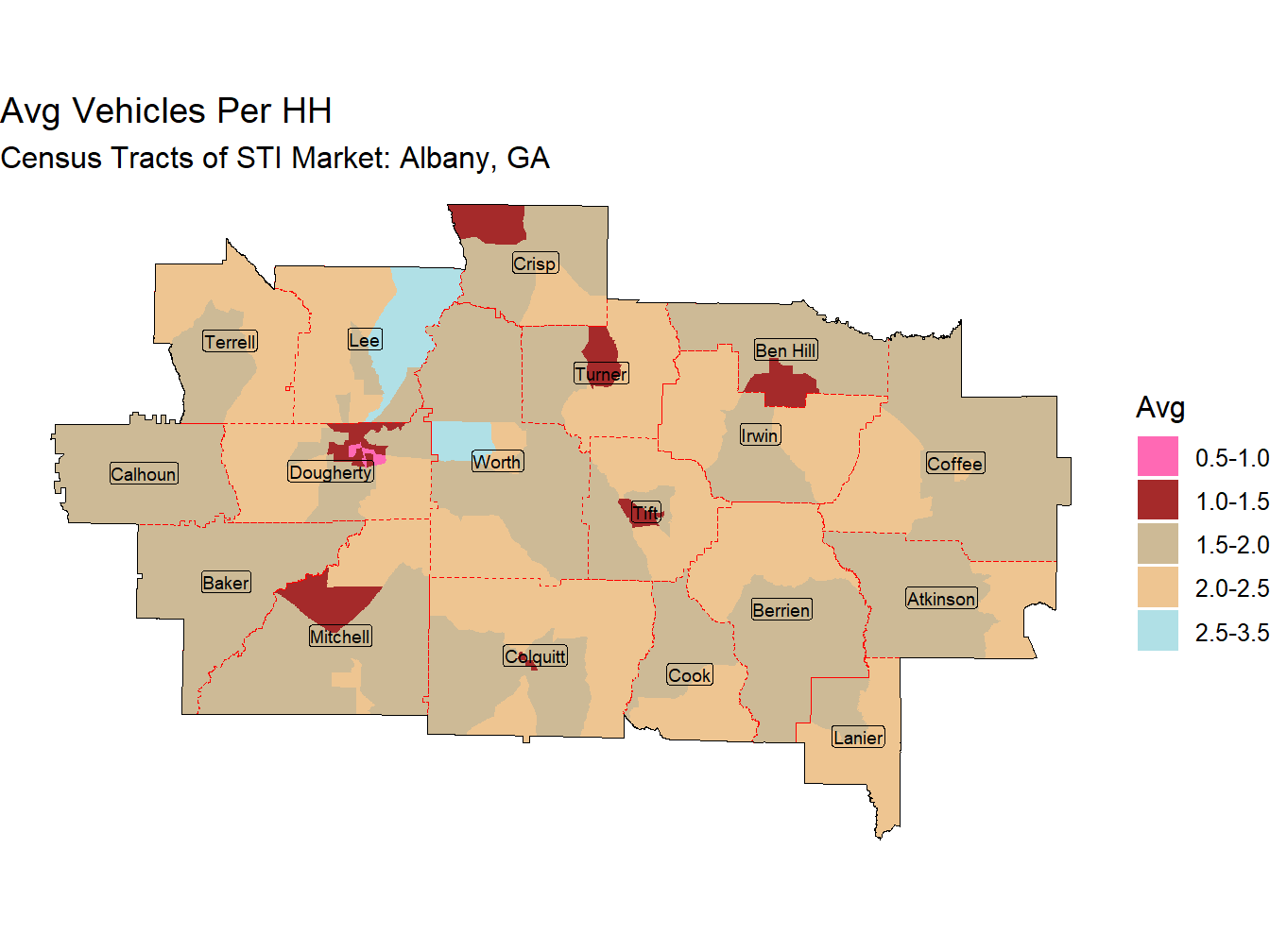 Avg Vehicles Per HH Thematic