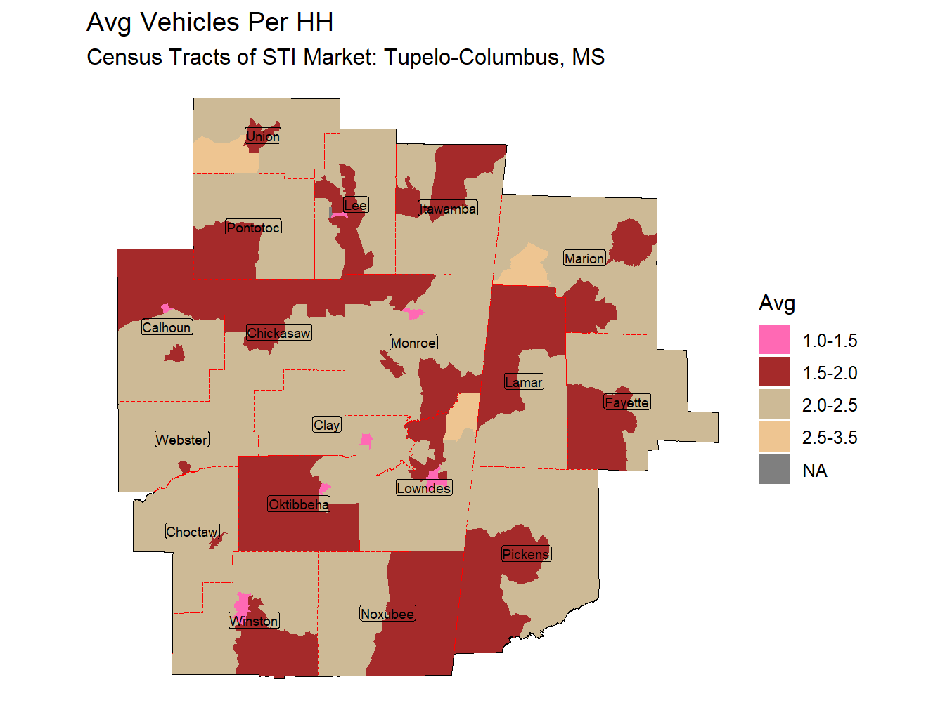 Avg Vehicles Per HH Thematic