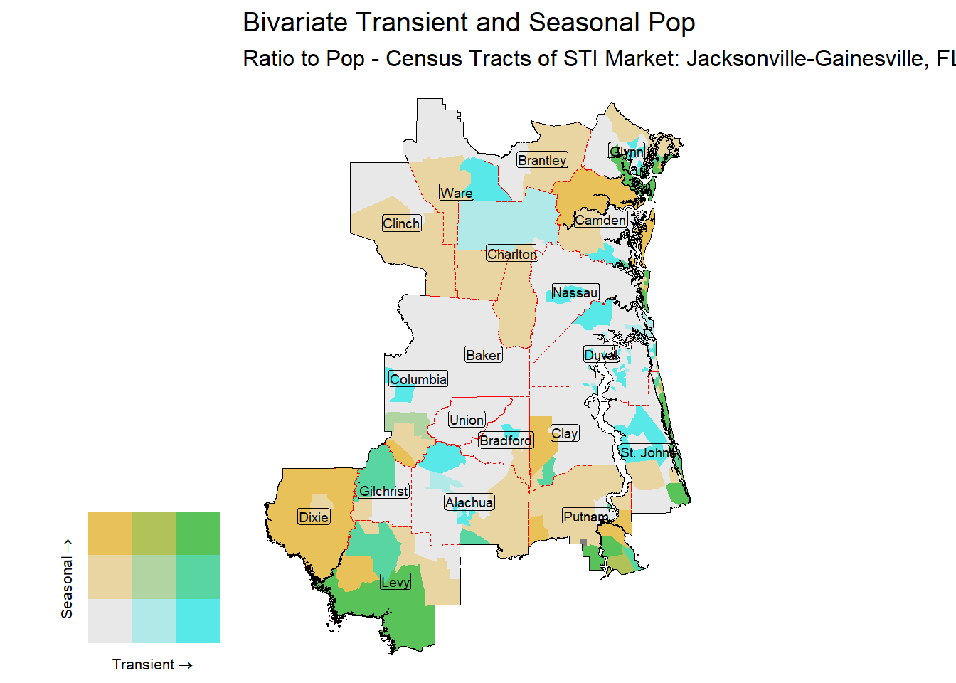 Bivariate Tematic of Seasonal & Transient Pop - Census Tract