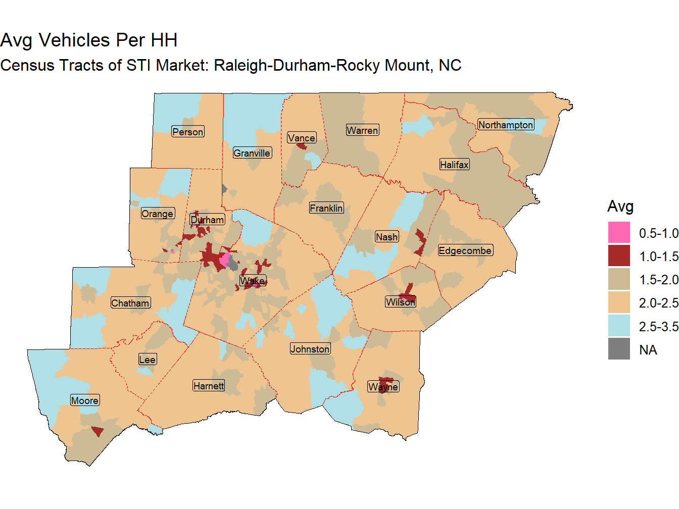 Avg Vehicles Per HH Thematic