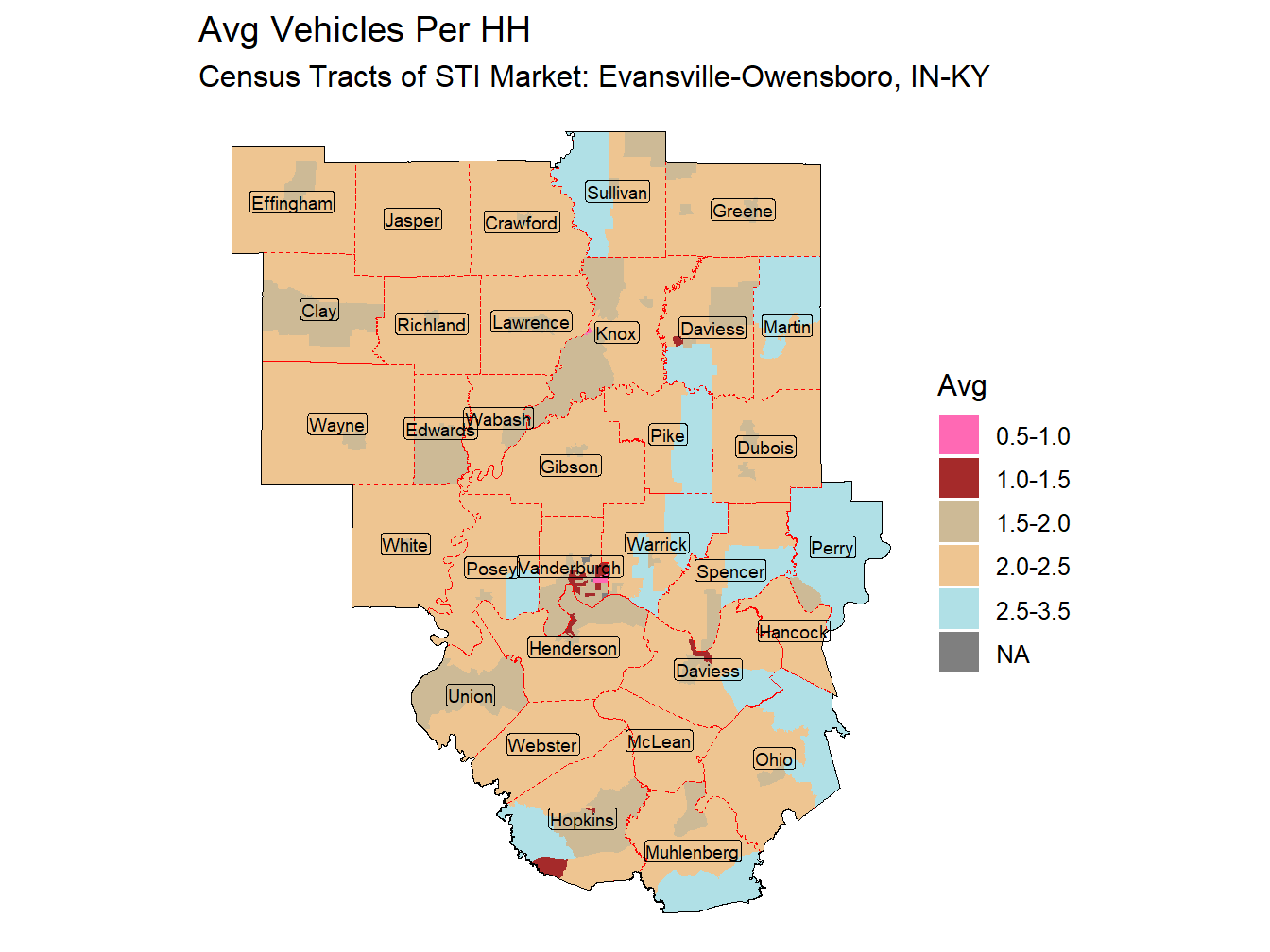 Avg Vehicles Per HH Thematic