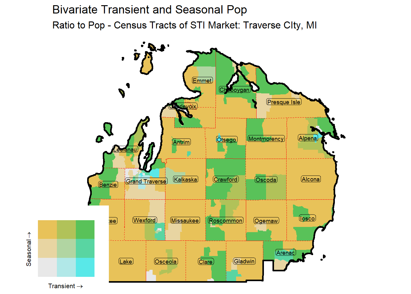 Bivariate Tematic of Seasonal & Transient Pop - Census Tract