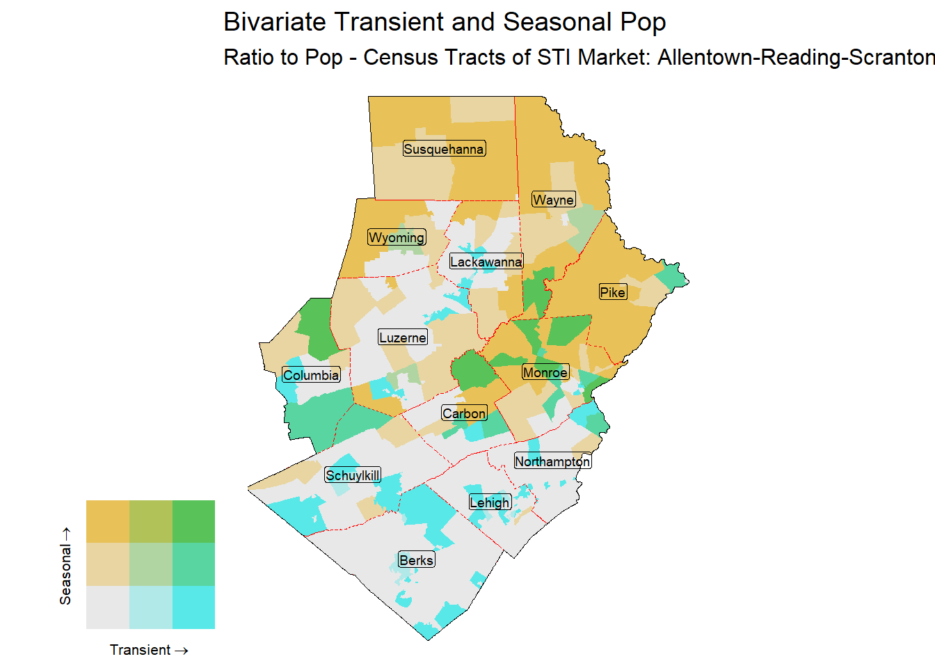 Bivariate Tematic of Seasonal & Transient Pop - Census Tract
