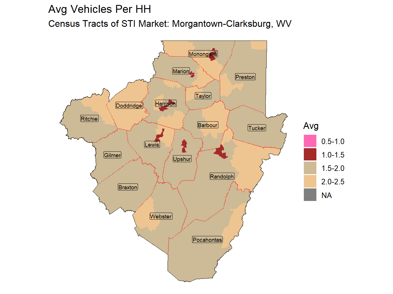Avg Vehicles Per HH Thematic